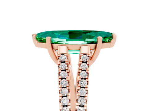 Rose gold Marquise Cut Emerald Solitaire Engagement Ring with Split Shank Pavé Band_5