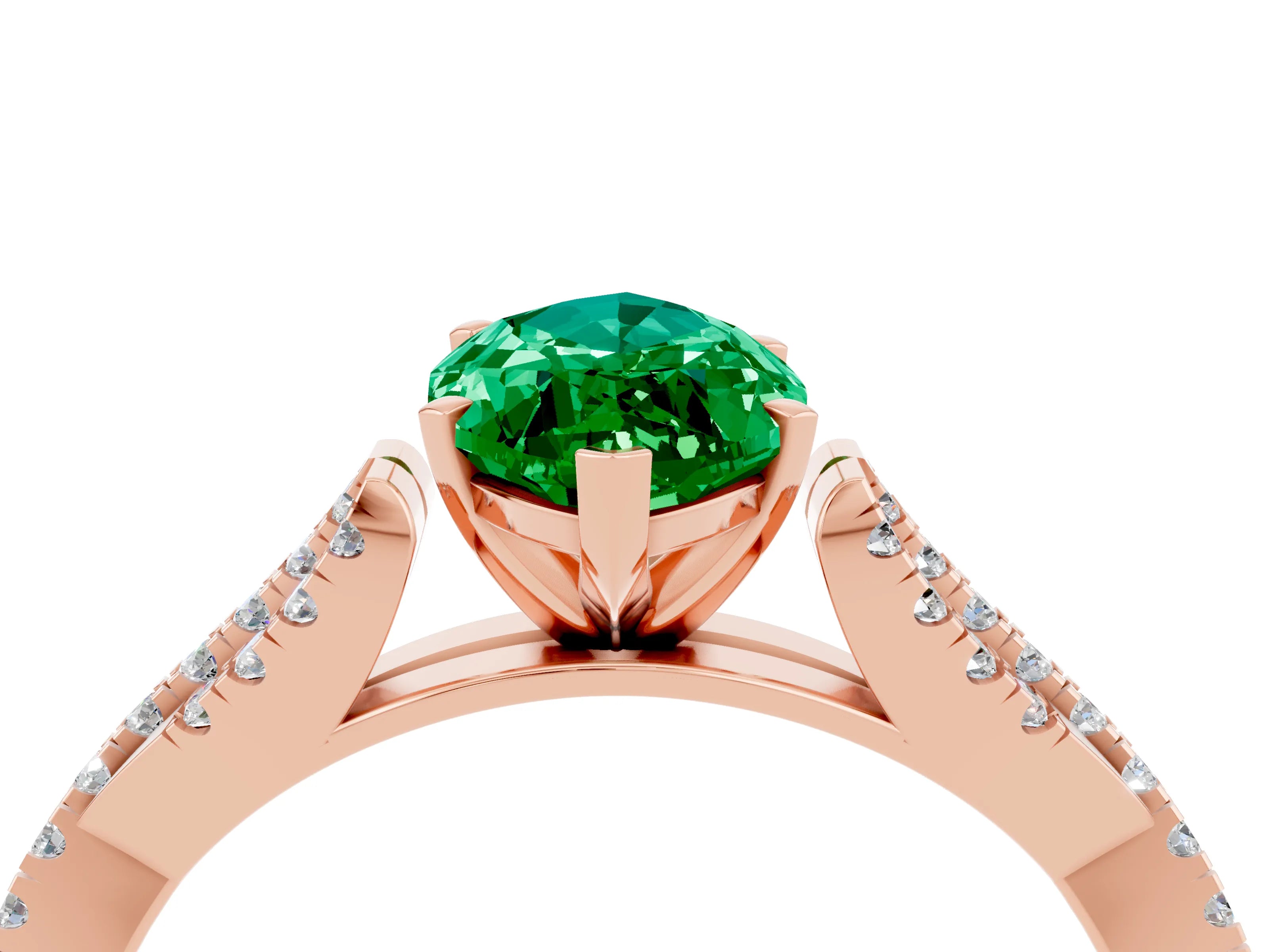 Rose gold Marquise Cut Emerald Solitaire Engagement Ring with Twisted Pavé Band and Four-Prong Setting_4