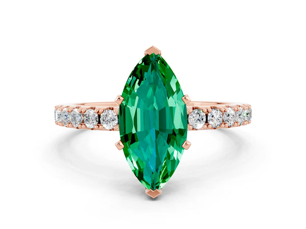 Rose gold Marquise Cut Emerald Solitaire Pavé Band with Four-Prong Setting