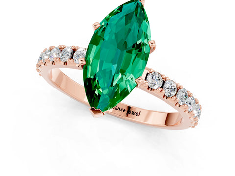 Rose gold Marquise Cut Emerald Solitaire Pavé Band with Four-Prong Setting_1