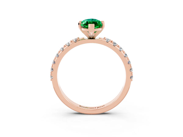 Rose gold Marquise Cut Emerald Solitaire Pavé Band with Four-Prong Setting