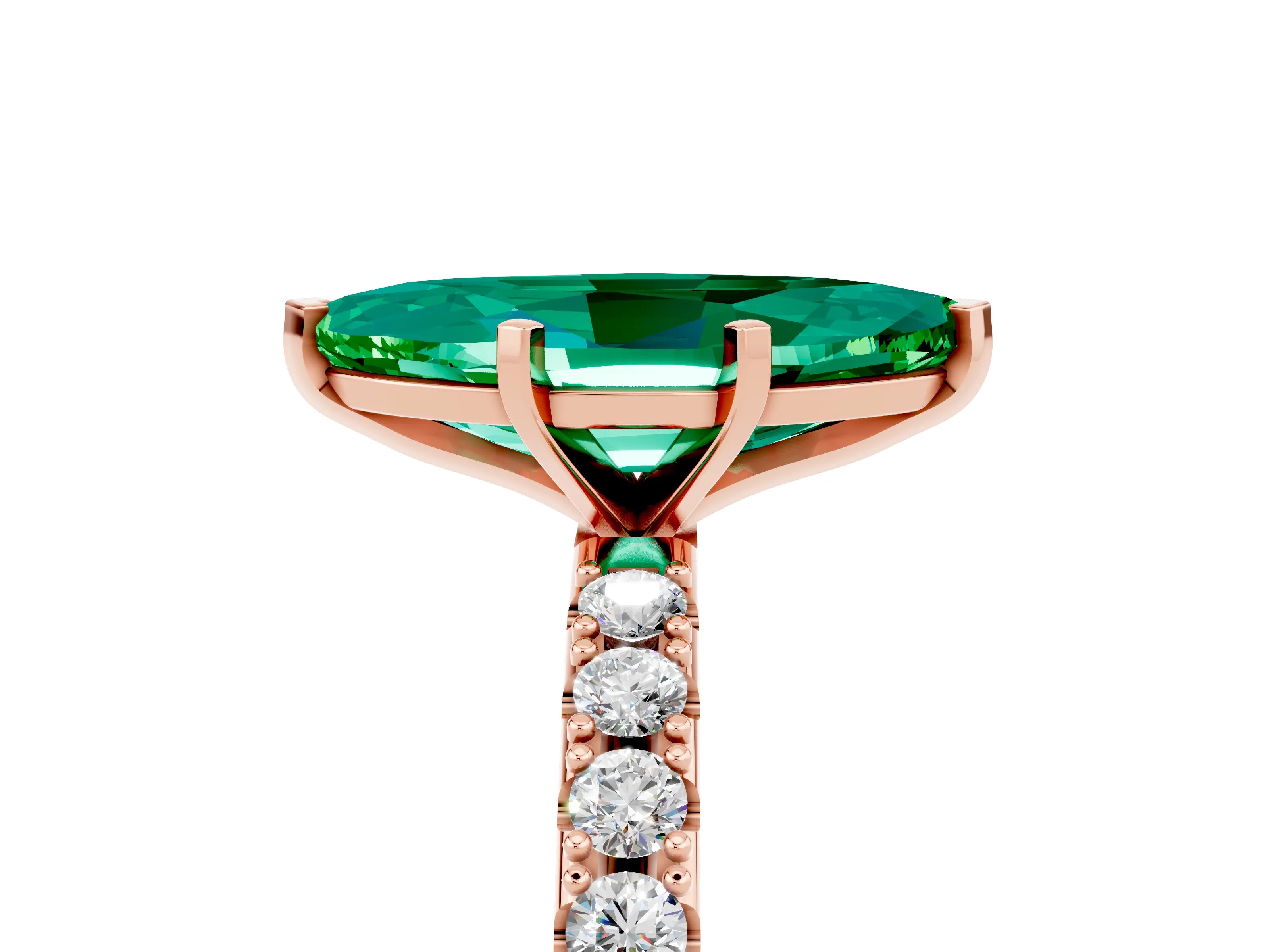 Rose gold Marquise Cut Emerald Solitaire Pavé Band with Four-Prong Setting_5