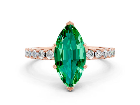 Rose gold Marquise Cut Emerald Solitaire Pavé Band with Four-Prong Setting