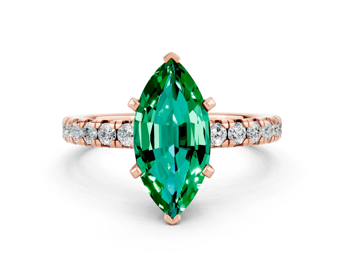 Rose gold Marquise Cut Emerald Solitaire Pavé Engagement Ring with Round Band and Prong Setting_60