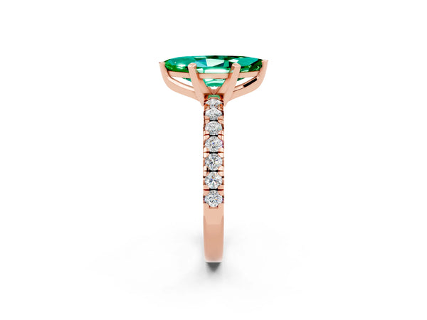Rose gold Marquise Cut Emerald Solitaire Pavé Engagement Ring with Round Band and Prong Setting