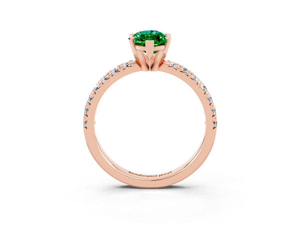 Rose gold Marquise Cut Emerald Solitaire Pavé Engagement Ring with Round Band and Prong Setting