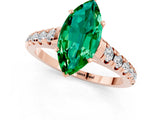 Rose gold Marquise Cut Emerald Solitaire Ring with Cathedral Setting and Pavé Band_1