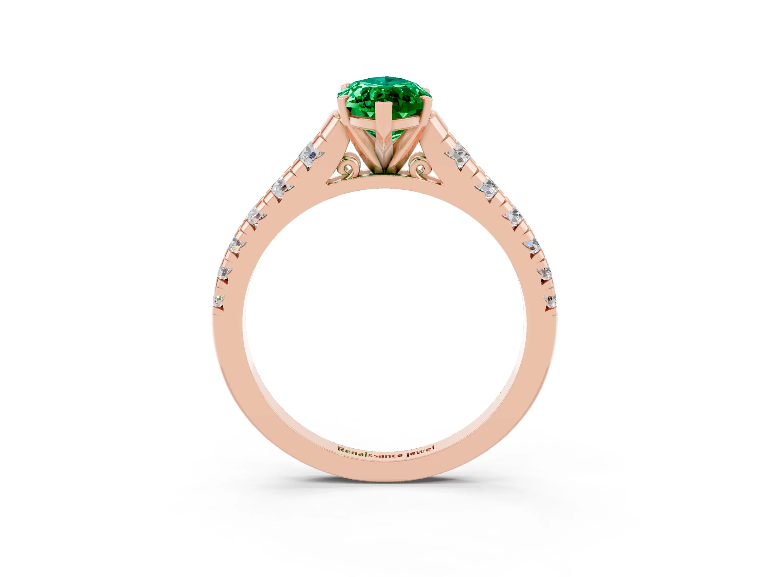 Rose gold Marquise Cut Emerald Solitaire Ring with Cathedral Setting and Pavé Band_3