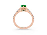 Rose gold Marquise Cut Emerald Solitaire Ring with Cathedral Setting and Pavé Band_3