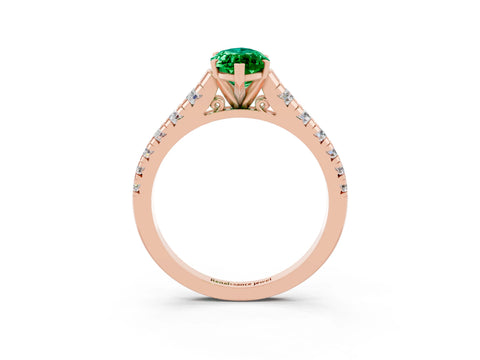 Rose gold Marquise Cut Emerald Solitaire Ring with Cathedral Setting and Pavé Band_3