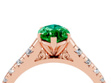 Rose gold Marquise Cut Emerald Solitaire Ring with Cathedral Setting and Pavé Band_4