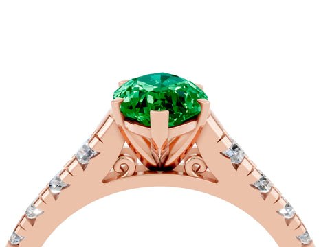 Rose gold Marquise Cut Emerald Solitaire Ring with Cathedral Setting and Pavé Band_4