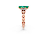 Rose gold Marquise Cut Emerald Solitaire Ring with Filigree Band and Four-Prong Setting_25