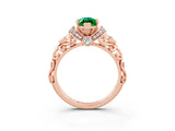 Rose gold Marquise Cut Emerald Solitaire Ring with Filigree Band and Four-Prong Setting_26