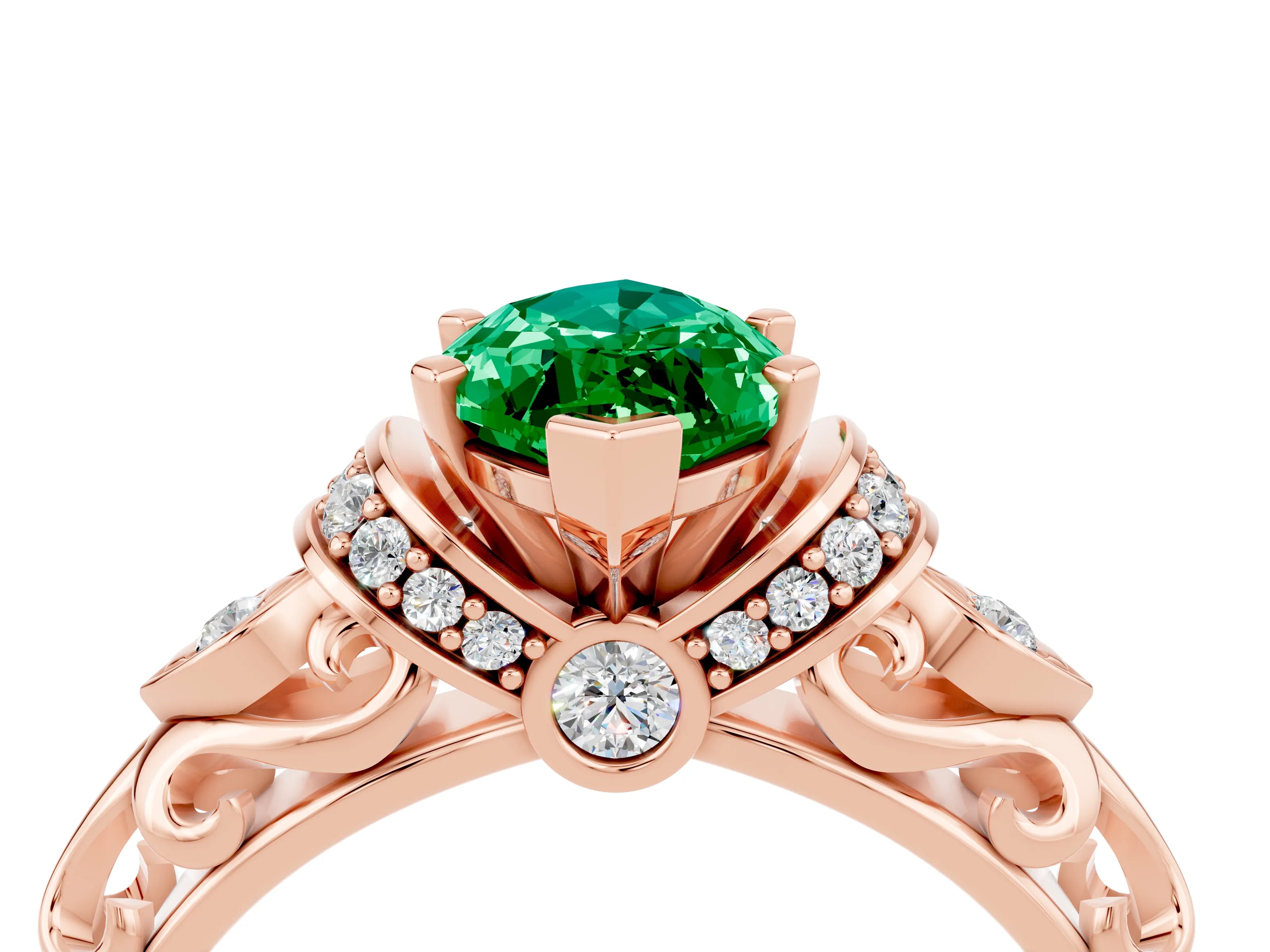 Rose gold Marquise Cut Emerald Solitaire Ring with Filigree Band and Four-Prong Setting_27