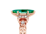 Rose gold Marquise Cut Emerald Solitaire Ring with Filigree Band and Four-Prong Setting_28