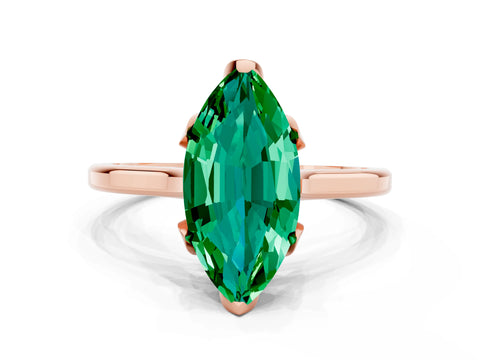 Rose gold Marquise Cut Emerald Solitaire Ring with Flower Prong Setting and Classic Band_12