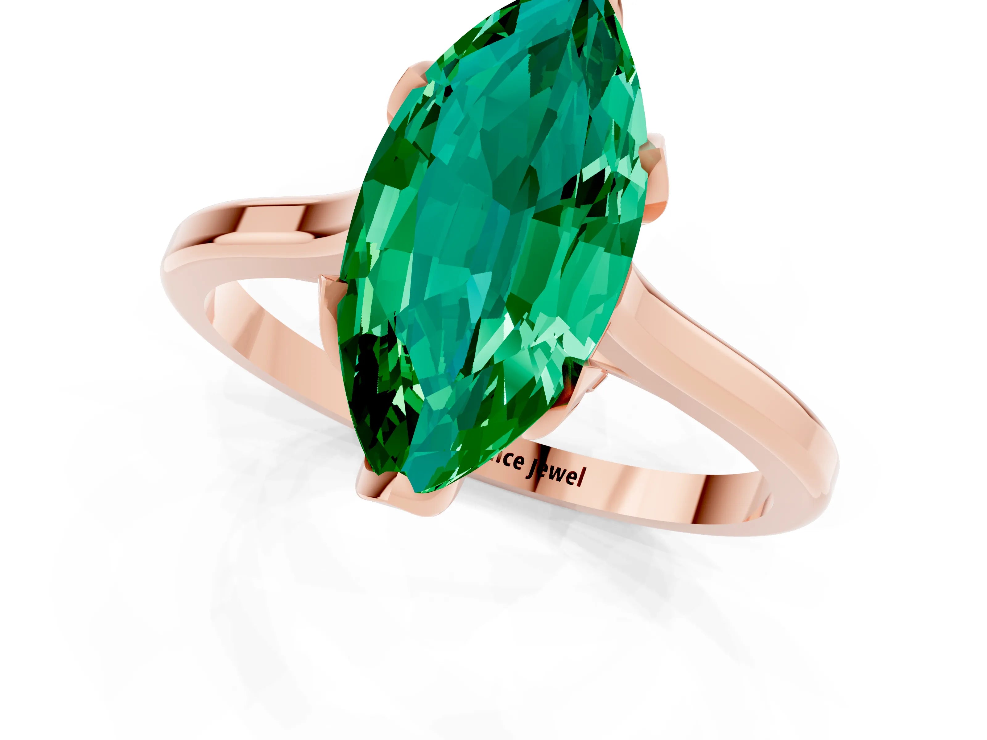 Rose gold Marquise Cut Emerald Solitaire Ring with Flower Prong Setting and Classic Band_13