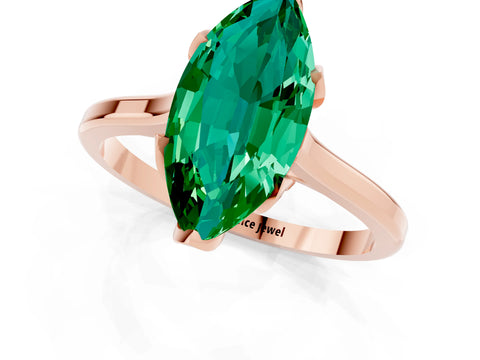 Rose gold Marquise Cut Emerald Solitaire Ring with Flower Prong Setting and Classic Band_13