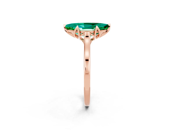 Rose gold Marquise Cut Emerald Solitaire Ring with Flower Prong Setting and Classic Band
