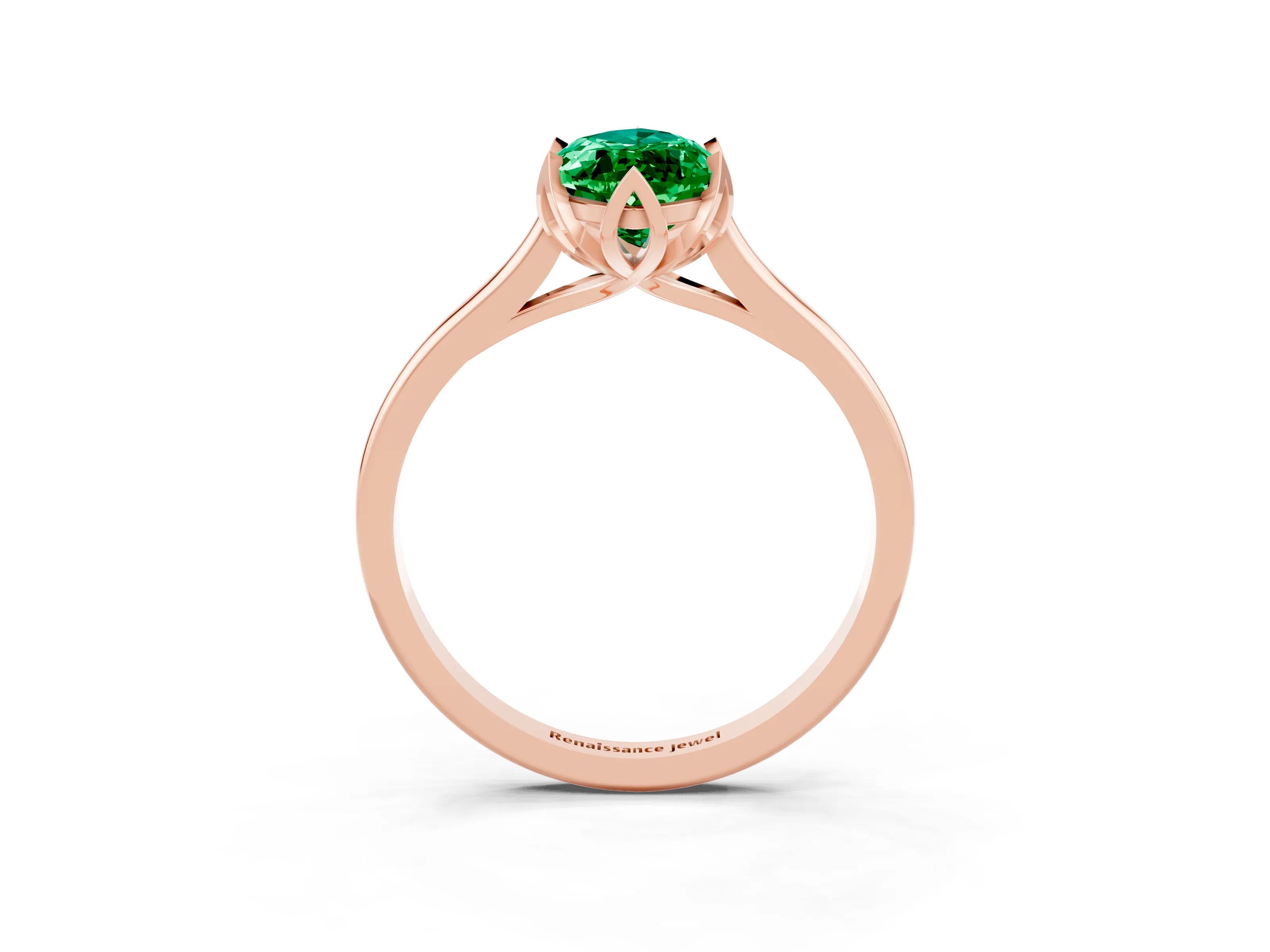 Rose gold Marquise Cut Emerald Solitaire Ring with Flower Prong Setting and Classic Band_15