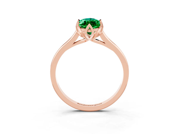Rose gold Marquise Cut Emerald Solitaire Ring with Flower Prong Setting and Classic Band