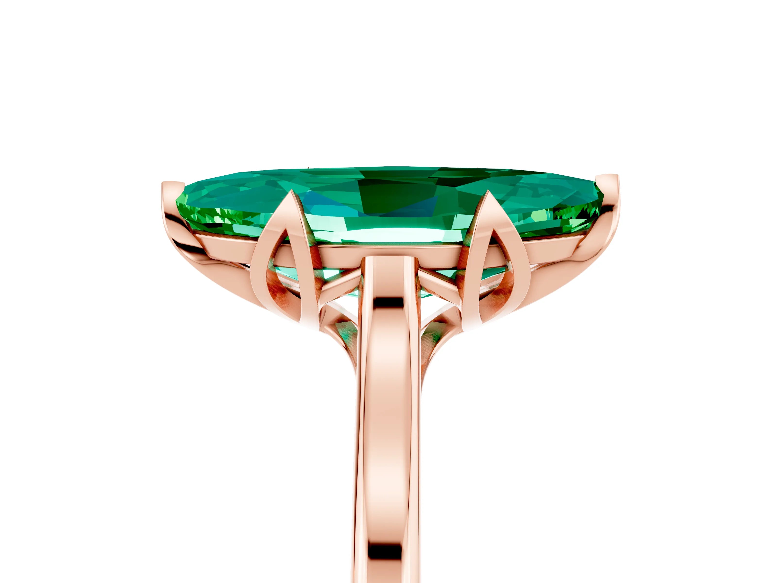 Rose gold Marquise Cut Emerald Solitaire Ring with Flower Prong Setting and Classic Band_17