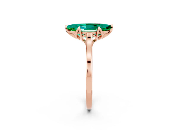 Rose gold Marquise Cut Emerald Solitaire Ring with Flower Prong Setting and Classic Band