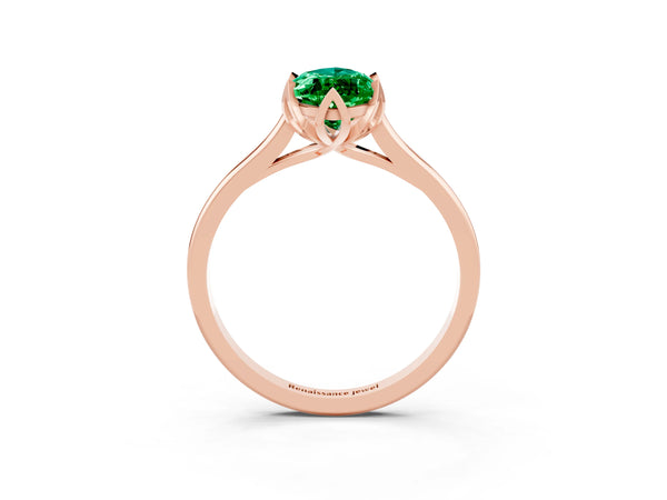Rose gold Marquise Cut Emerald Solitaire Ring with Flower Prong Setting and Classic Band