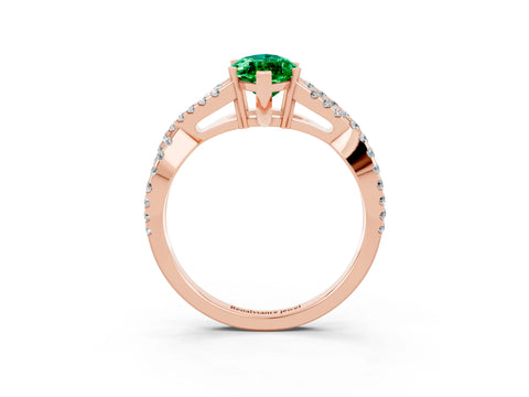 Rose gold Marquise Cut Emerald Solitaire Ring with Four-Prong Setting and Twisted Pavé Band_3