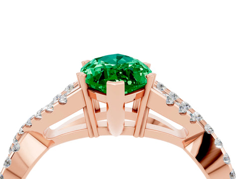 Rose gold Marquise Cut Emerald Solitaire Ring with Four-Prong Setting and Twisted Pavé Band_4