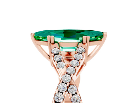 Rose gold Marquise Cut Emerald Solitaire Ring with Four-Prong Setting and Twisted Pavé Band_5