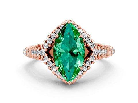 Rose gold Marquise Cut Emerald Solitaire Ring with Hidden Halo and Pavé Band_12