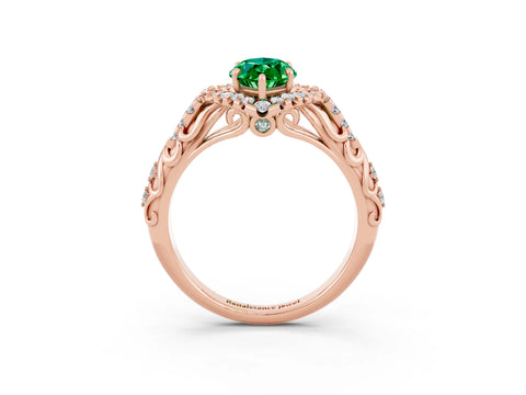 Rose gold Marquise Cut Emerald Solitaire Ring with Hidden Halo and Pavé Band_15