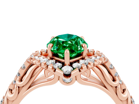 Rose gold Marquise Cut Emerald Solitaire Ring with Hidden Halo and Pavé Band_16