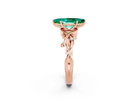 Rose gold Marquise Cut Emerald Solitaire Ring with Milgrain Pavé Band and Four-Prong Setting_14