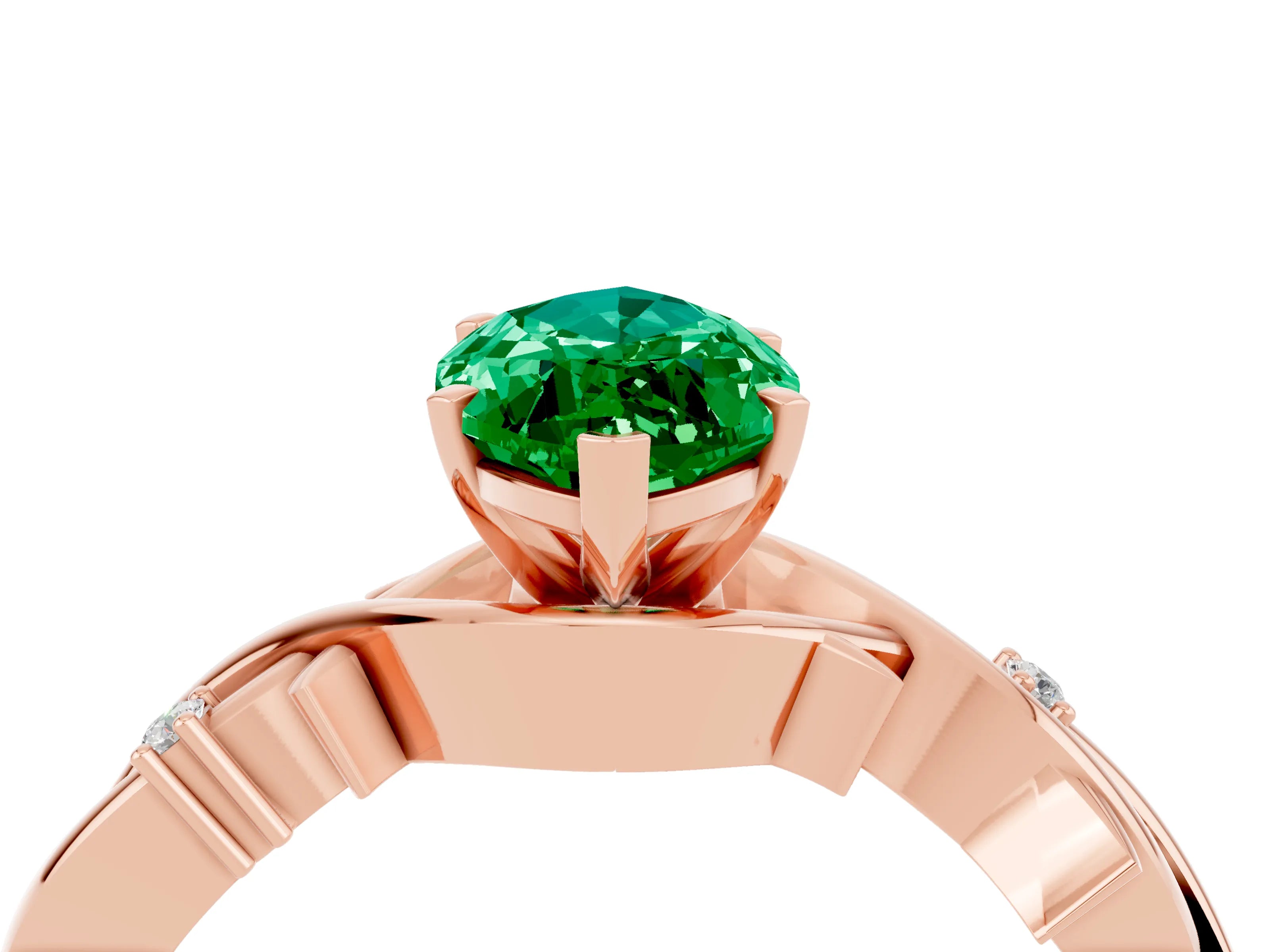 Rose gold Marquise Cut Emerald Solitaire Ring with Milgrain Pavé Band and Four-Prong Setting_16