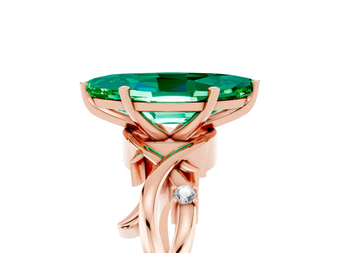 Rose gold Marquise Cut Emerald Solitaire Ring with Milgrain Pavé Band and Four-Prong Setting_17