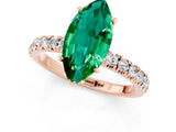 Rose gold Marquise Cut Emerald Solitaire Ring with Pavé Accents and Four-Prong Setting_1