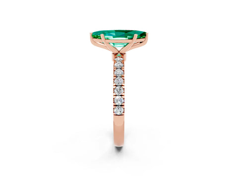 Rose gold Marquise Cut Emerald Solitaire Ring with Pavé Accents and Four-Prong Setting_2