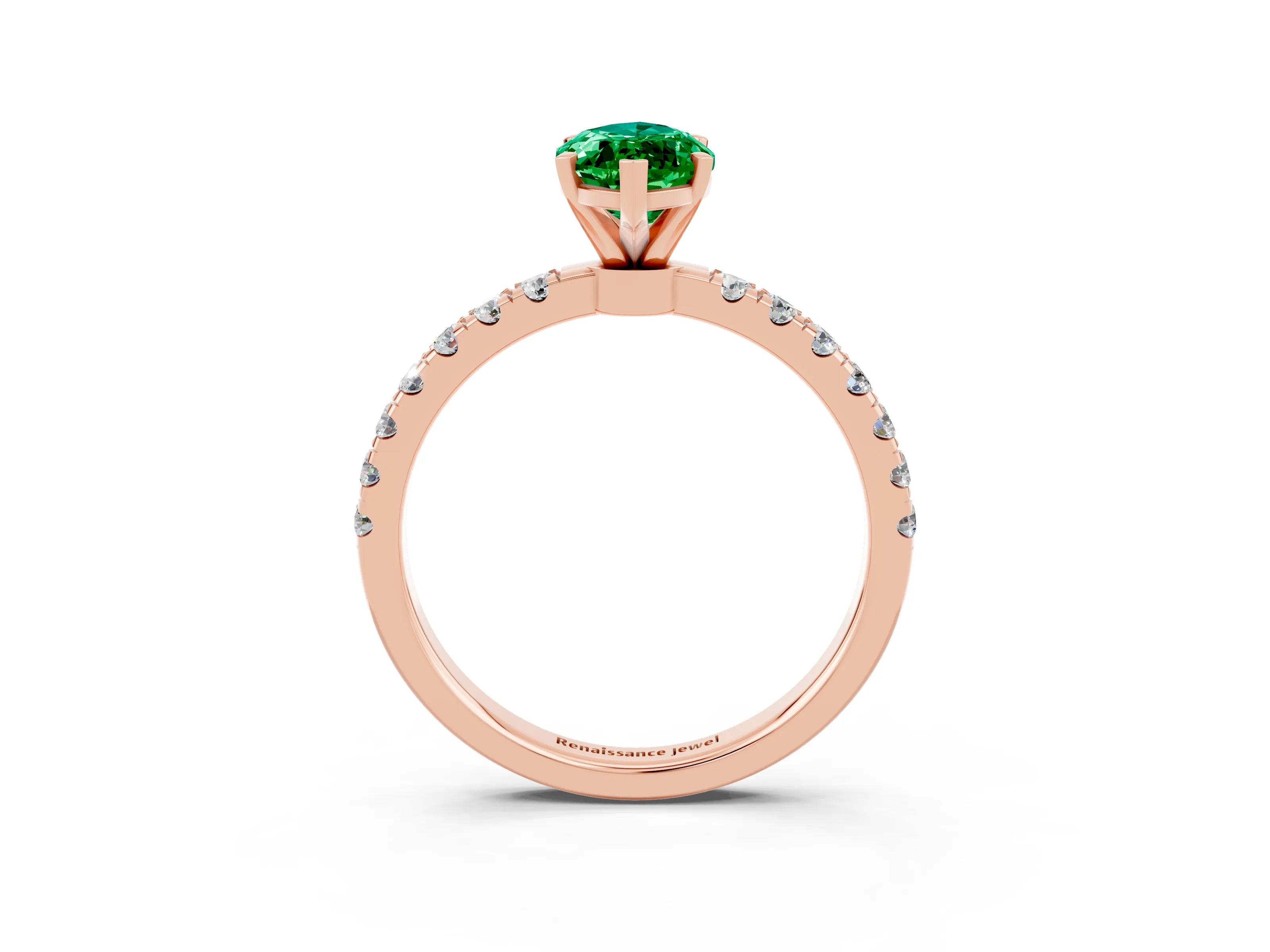 Rose gold Marquise Cut Emerald Solitaire Ring with Pavé Accents and Four-Prong Setting_3