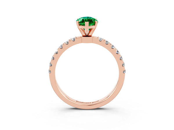 Rose gold Marquise Cut Emerald Solitaire Ring with Pavé Accents and Four-Prong Setting