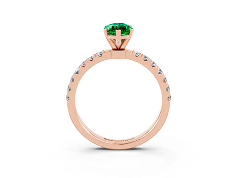 Rose gold Marquise Cut Emerald Solitaire Ring with Pavé Accents and Four-Prong Setting_3
