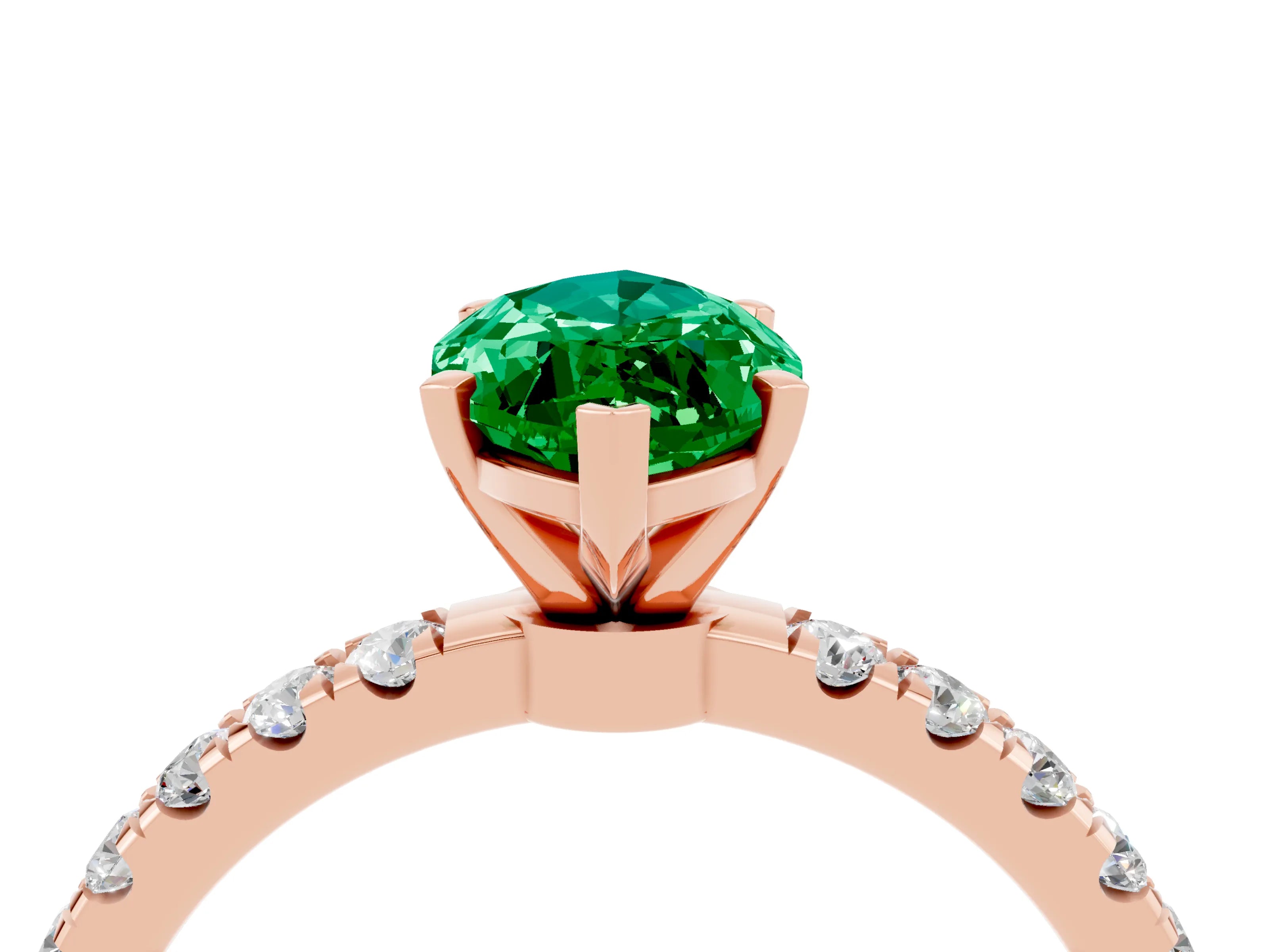 Rose gold Marquise Cut Emerald Solitaire Ring with Pavé Accents and Four-Prong Setting_4