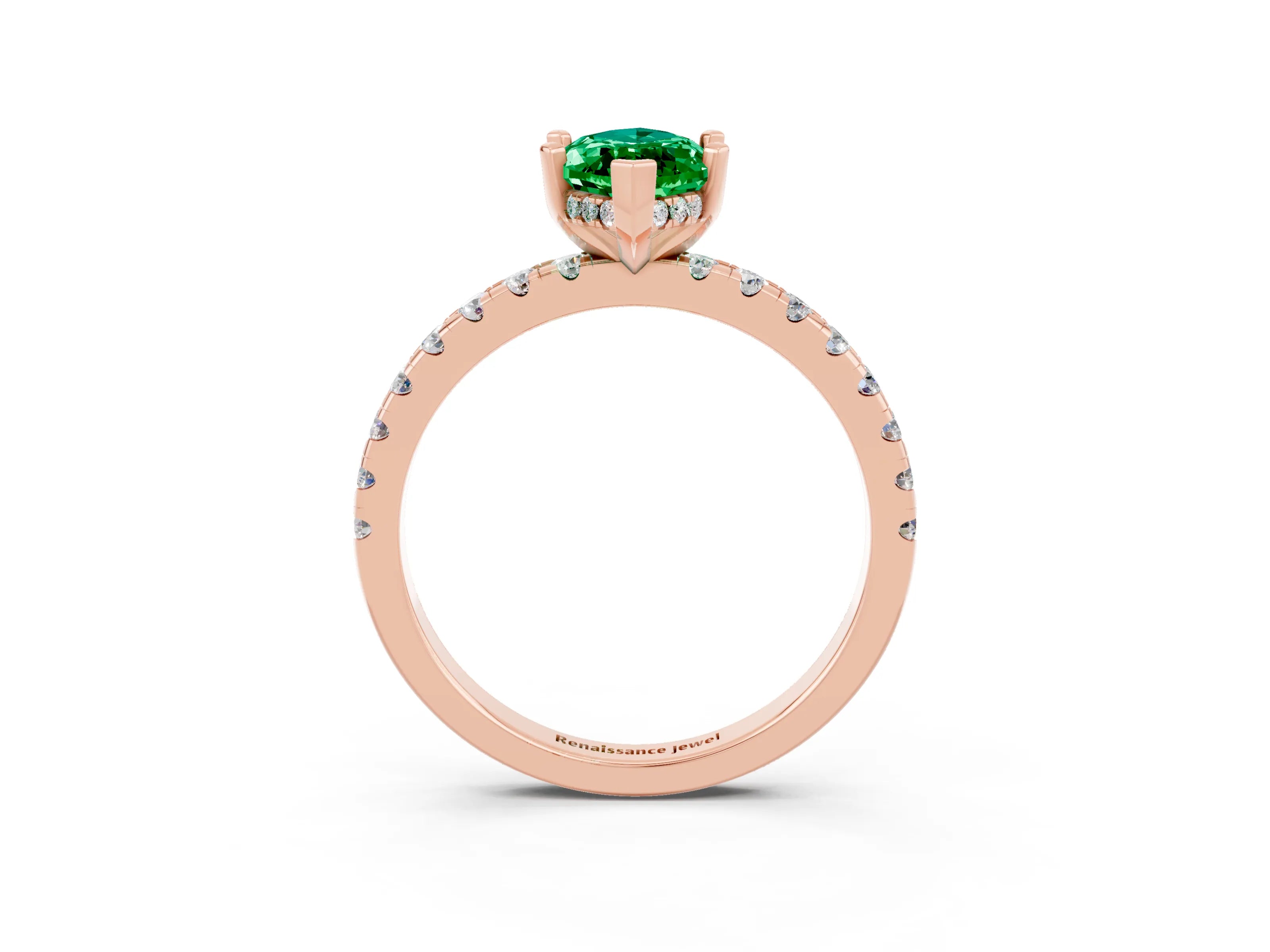 Rose gold Marquise Cut Emerald Solitaire Ring with Pavé Band and Four-Prong Setting_27