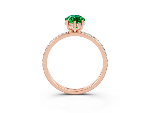 Rose gold Marquise Cut Emerald Solitaire Ring with Pavé Band and Hidden Halo_15