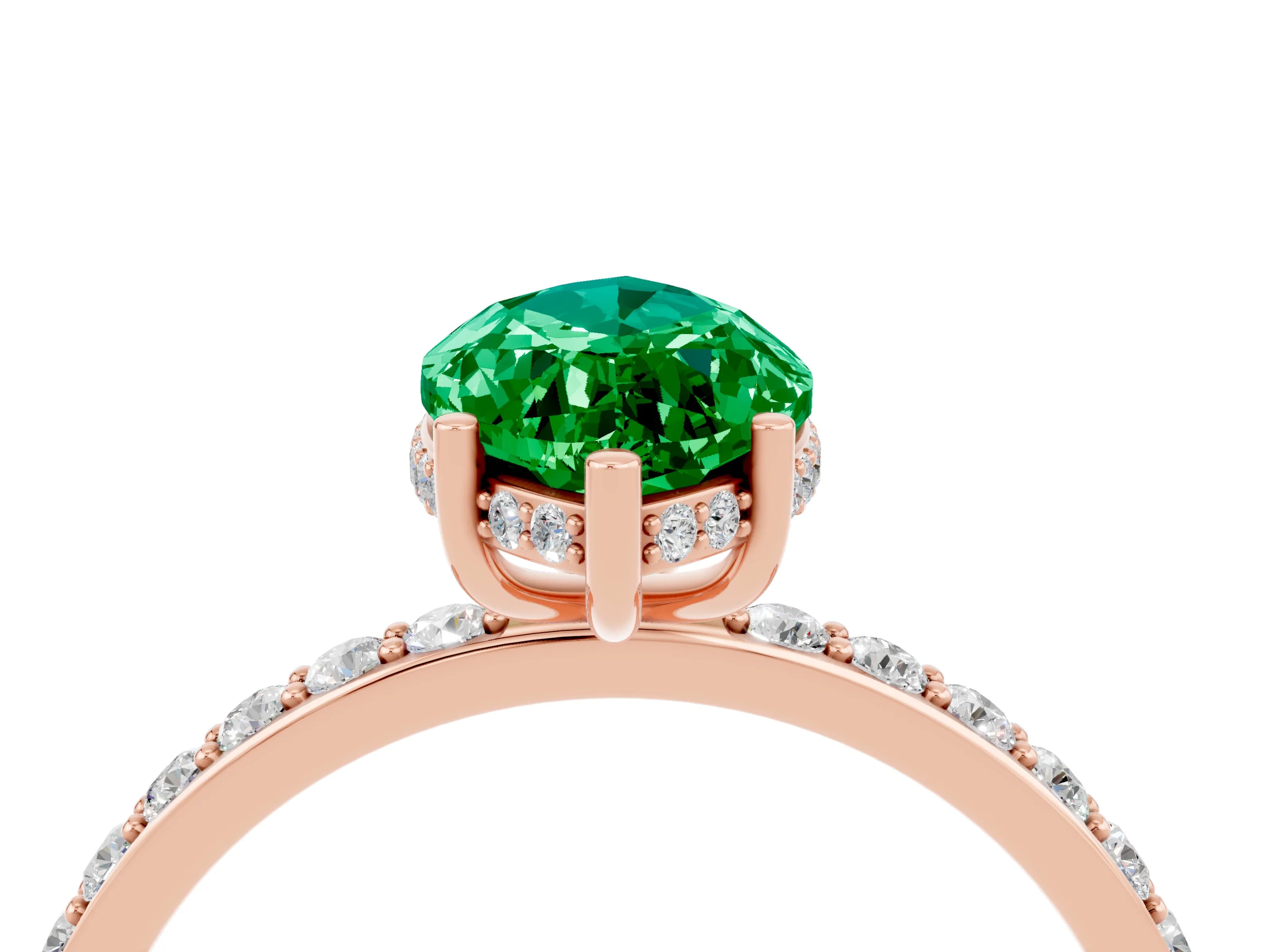 Rose gold Marquise Cut Emerald Solitaire Ring with Pavé Band and Hidden Halo_16