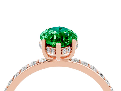 Rose gold Marquise Cut Emerald Solitaire Ring with Pavé Band and Hidden Halo_16