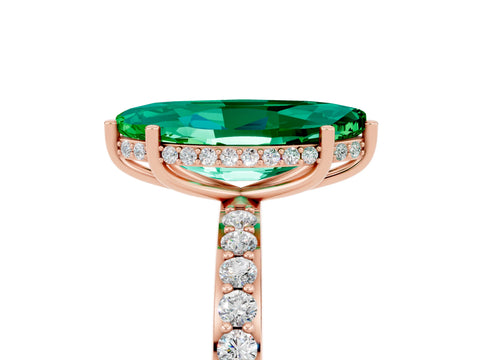 Rose gold Marquise Cut Emerald Solitaire Ring with Pavé Band and Hidden Halo_17