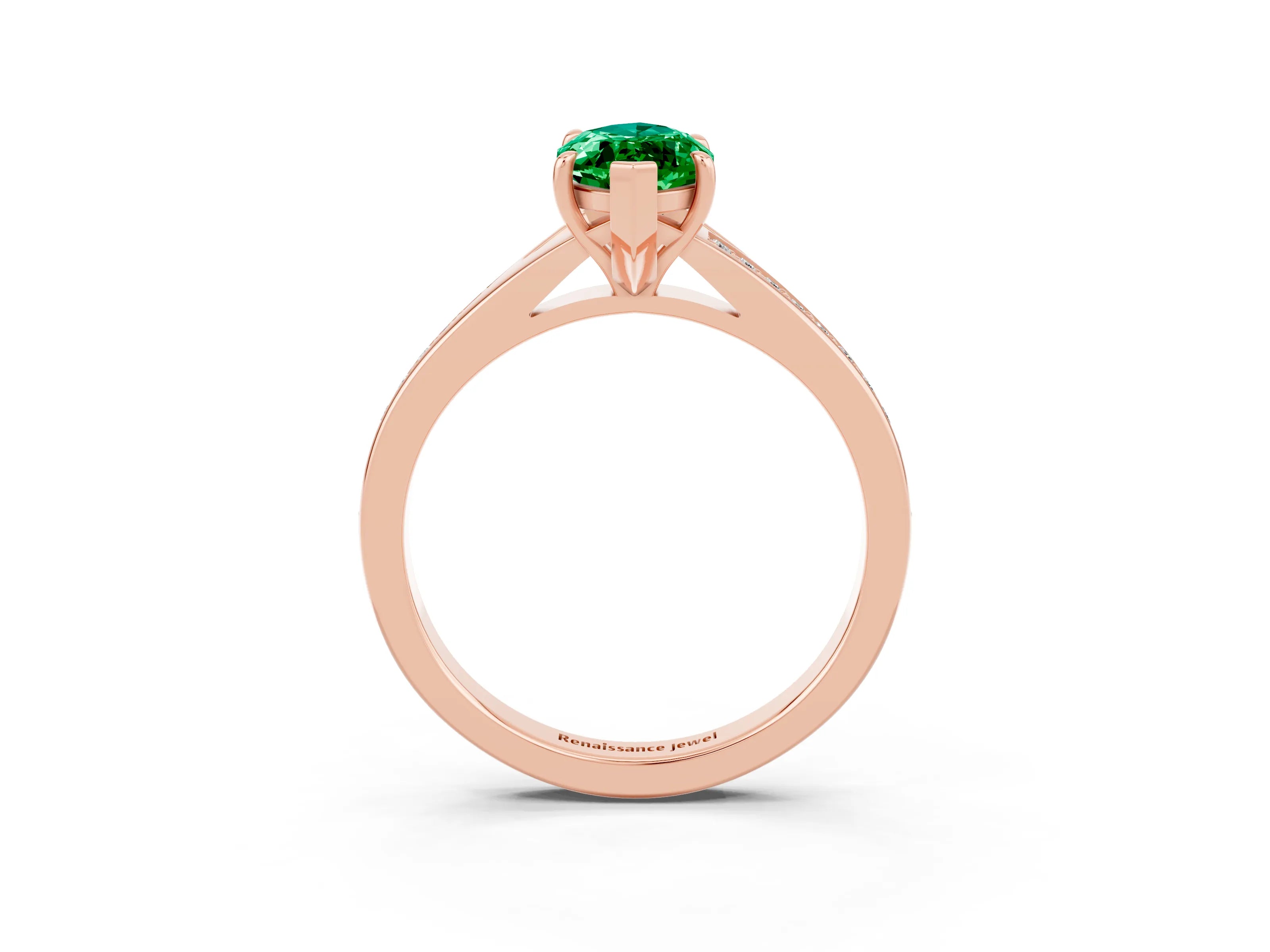 Rose gold Marquise Cut Emerald Solitaire Ring with Pavé Band and Prong Setting_15